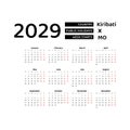 Calendar 2029 English language with Kiribati public holidays.