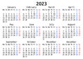 2023 calendar, English, Monday