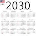 Calendar 2030, English, Sunday Royalty Free Stock Photo