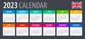 2023 calendar -English version - Vector template