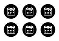 Calendar, event icon set collection on black circle. Date, schedule planner sign symbol