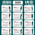 2020 calendar with fashion silhouettes of women Royalty Free Stock Photo