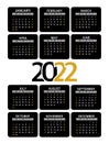 Calendar 2022 is fashionable and modern. On a black and gray background with gold lines. A set of desktop calendars for