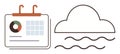 Calendar with Analytics and Cloud Icon Representing Data Management and Digital Forecasting Royalty Free Stock Photo