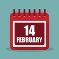 Calendar with 14 february in a flat design. Vector illustration Royalty Free Stock Photo