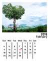 Calendar February 2018 with Heart shape tree from Phitsanulok Thailand