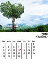 Calendar February 2018 with Heart shape tree from Phitsanulok Thailand