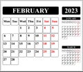 Calendar for 2023 february, monthly calendar weekend with red color
