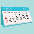 Calendar 2017 February page of a desktop calendar. Royalty Free Stock Photo