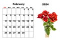 Calendar for 2024, February, with photo of flowers