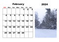 Calendar for 2024, February, with a photo of nature