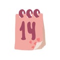 Calendar 14 February Valentines day flat design