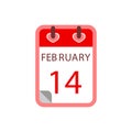 Calendar 14 february. Valentines Day. Flat icon vector.