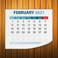 Calendar February 2021 on wood
