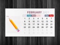 Calendar February 2021 on wood