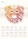 Calendar with fiery monkey on a light background