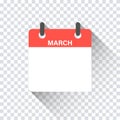 Calendar daily flat March month. Vector isolated illustration.Calendar personal organizer mockup in flat design. Stock vector