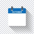 Calendar daily flat October month. Vector isolated illustration.Calendar personal organizer mockup in flat design. Stock vector