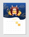Calendar 2021 A4 format on May, month planner. Cute wealth bull, cheerful ox hold longevity orange or tangerine among