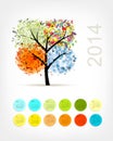 Calendar 2014 with four season tree for your Royalty Free Stock Photo