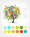 Calendar 2014 with four season tree for your Royalty Free Stock Photo