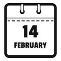 Calendar fourteenth february icon, simple black style