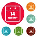 Calendar fourteenth february icons circle set