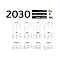 Calendar 2030 French language with Benin public holidays. Royalty Free Stock Photo