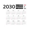 Calendar 2030 French language with Canada public holidays. Royalty Free Stock Photo