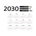 Calendar 2030 French language with Comoros public holidays. Royalty Free Stock Photo