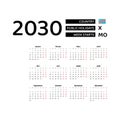 Calendar 2030 French language with Democratic Republic of the Congo Royalty Free Stock Photo