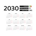 Calendar 2030 French language with Republic of the Congo public holidays. Royalty Free Stock Photo