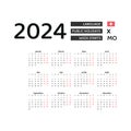 Calendar 2024 French language with Switzerland public holidays. Week starts from Monday.