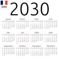 Calendar 2030, French, Sunday Royalty Free Stock Photo