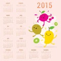 Calendar 2015 Fruit Cute Cartoon Mango Cherry Kiwi Vector