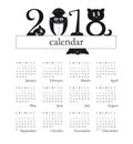 2018 calendar with funny cats as digits - week starts on Sunday