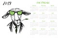 Calendar 2019 with Funny hipster donkey