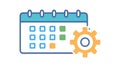 Calendar with Gear Icon for Event Scheduling and Optimization, vector design Generative AI Royalty Free Stock Photo