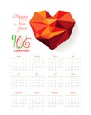 Calendar 2016 with geometrical heart Royalty Free Stock Photo