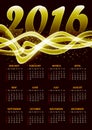 Calendar for 2016 on gold plazma background Royalty Free Stock Photo