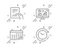 Calendar graph, Document and Analytics graph icons set. Time change sign. Vector Royalty Free Stock Photo