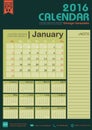 Calendar 2016 green color tone background design template with Set of 12 Months