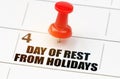 On the calendar grid, the date and name of the holiday - June 4 - Day of rest from holidays