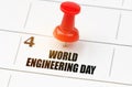 On the calendar grid, the date and name of the holiday - World Engineering Day