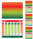 Calendar grid. July. August. June