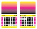 Calendar grid. July. August