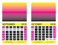 Calendar grid.September. October