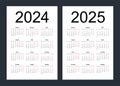 Calendar grid for 2024, 2025 years. Simple vertical template in Russian language. Isolated vector illustration on white background Royalty Free Stock Photo