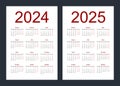 Calendar grid for 2024, 2025 years. Simple vertical template in Russian language. Isolated vector illustration on white background Royalty Free Stock Photo