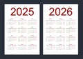 Calendar grid for 2025, 2026 years. Simple vertical template in Russian language.